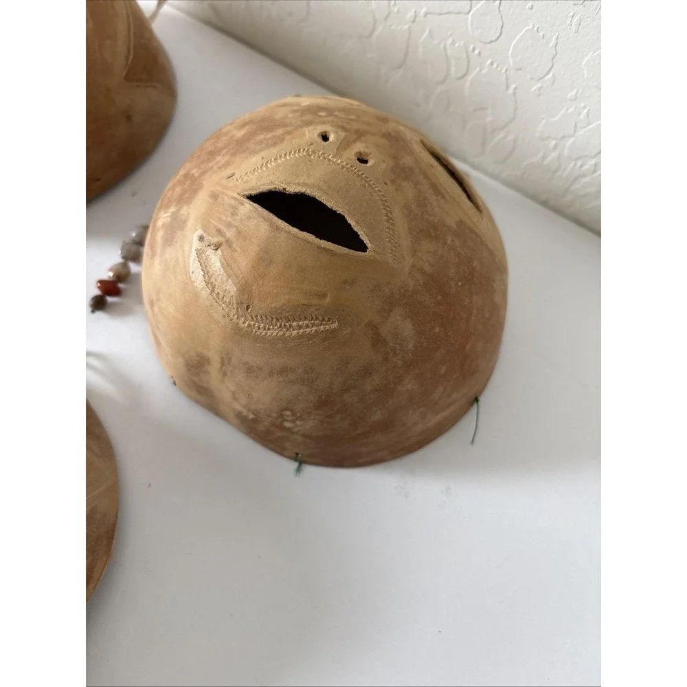 Vintage Mexican Carved Gourd Mask Folk Art Hand Made Lot of 3